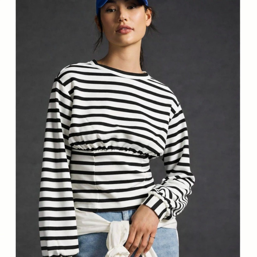Maeve Anthropologie Corset Waist  XXS Balloon Sleeve Sweatshirt